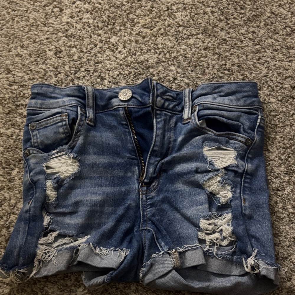 American Eagle Outfitters Blue Distressed Jean Shorts